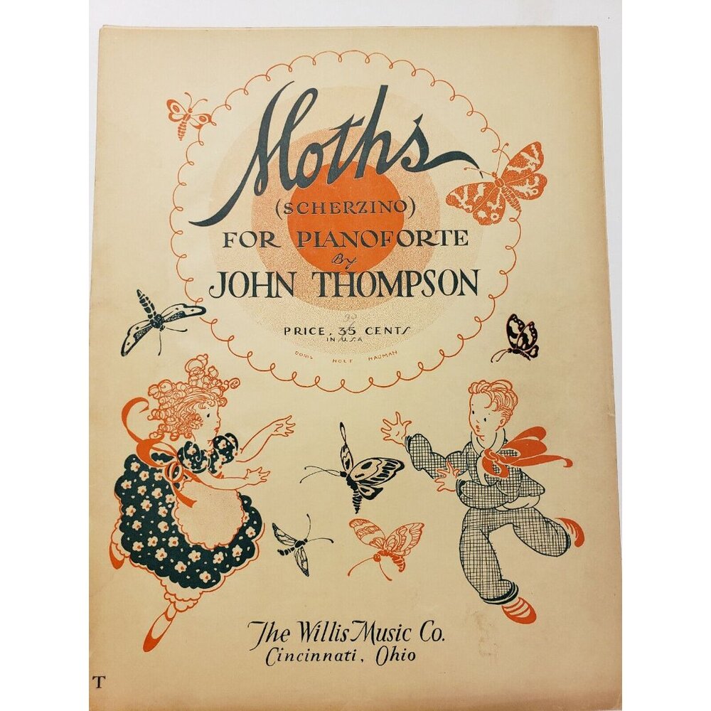 Sheet Music-"Moths" Scherzino for Pianoforte by John Thompson 1928, Vintage